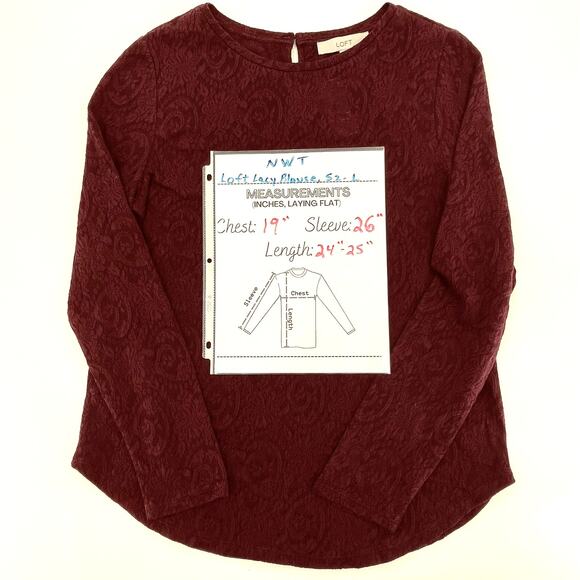 Loft Women’s Blouse, NWT, Merlot Color, Sz. L, Lacy Semi-Sheer - Picture 11 of 11